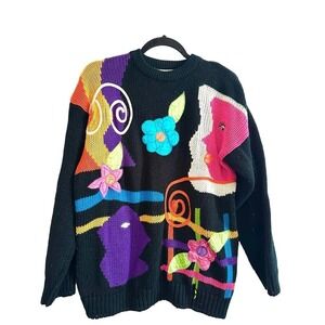 Vintage 80s CSL Cherry Stix Ltd Novelty Pop Art Abstract Swirl Rainbow Sweater